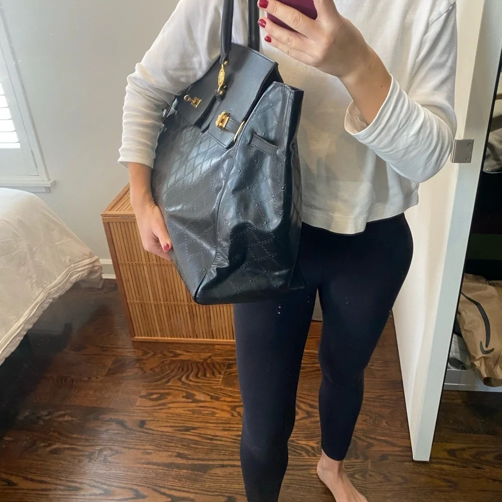 Gianni Versace Medusa quilted black leather Birkin-style Bag Travel Satchel - Picture 6 of 16